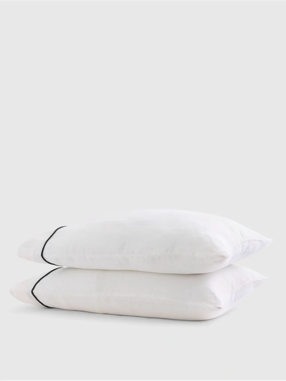 Quince European Linen Piped Pillowcase Set, King, White/Black